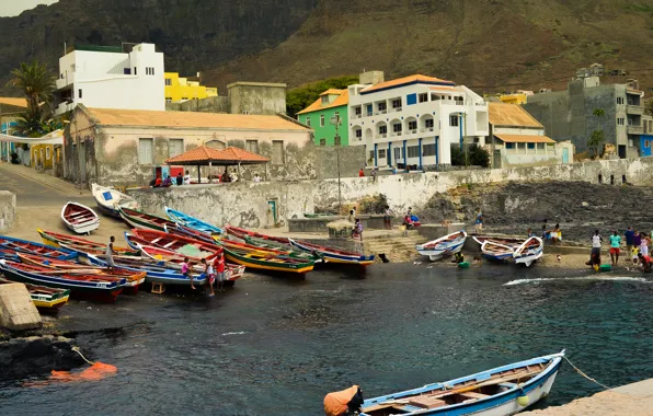 Картинка здания, лодки, Город, гавань, boats, town