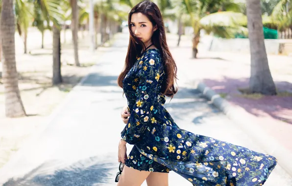 Картинка лето, лицо, модель, волосы, платье, красотка