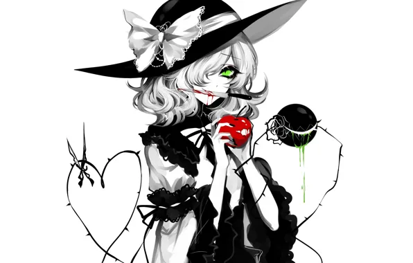 Девушка, яблоко, нож, сердечко, Touhou, Тохо, Тоухоу, аниме игра