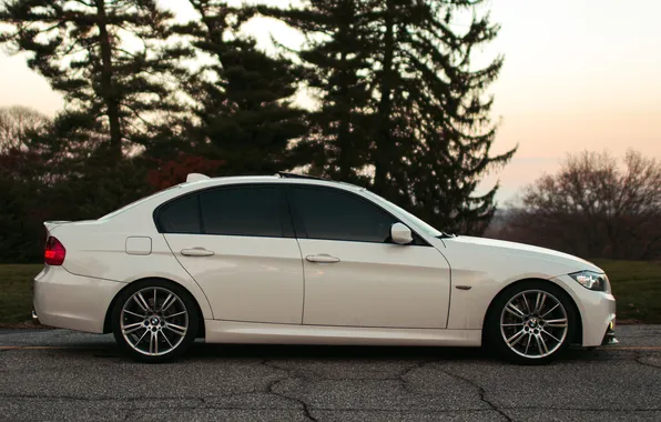 Картинка бмв, BMW, профиль, белая, white, E90, 3 серия
