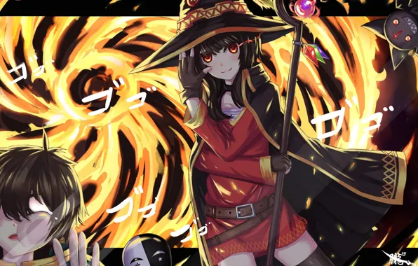 Девушка, магия, шляпа, аниме, арт, Kono Subarashii Sekai ni Shukufuku wo!