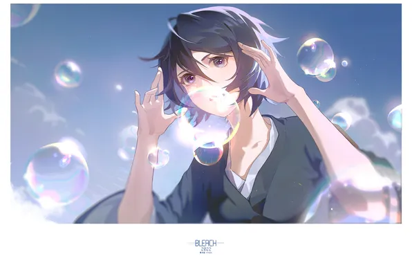 Небо, девушка, мыльные пузыри, Bleach, Kuchiki Rukia