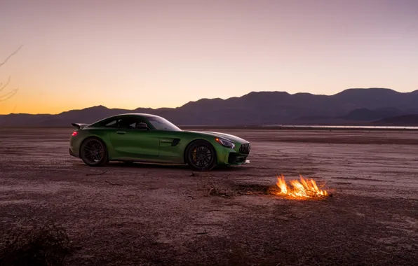 Зеленый, стиль, пустыня, костёр, Mercedes GTR