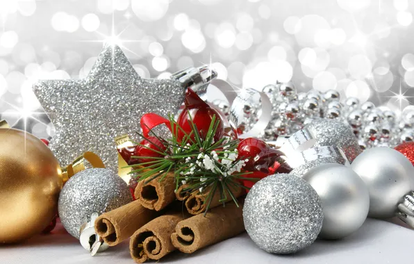 Зима, шарики, игрушки, бусы, декорации, белые, корица, Christmas
