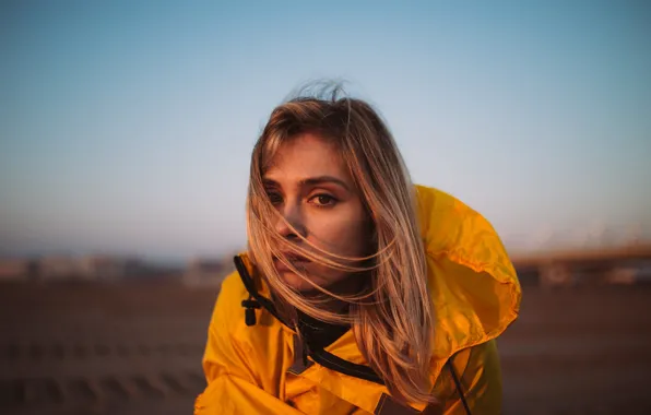 Girl, brown eyes, photographer, model, blonde, jacket, hair in face, Mariano Felchle