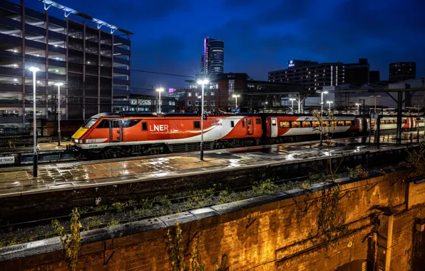 Картинка ночь, город, поезд, Leeds