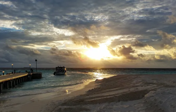 Закат, тропики, океан, остров, Maldives