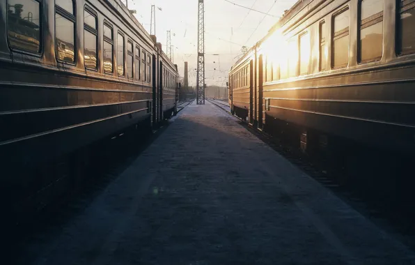 Картинка sunset, railways, Trains, tracks, wagons, stations