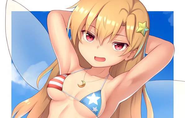 Girl, sexy, cleavage, long hair, boobs, anime, wings, beautiful