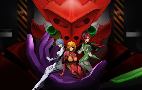 Картинка Asuka Langley Soryu, Rei Ayanami, Evangelion, Mari Illustrious Makinami