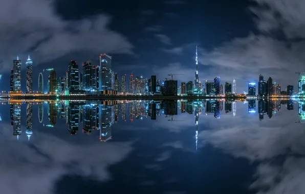Dubai, Night, Panorama, Business Bay