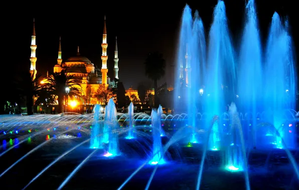 Ночь, Стамбул, Турция, night, Istanbul, Blue Mosque, голубая мечеть