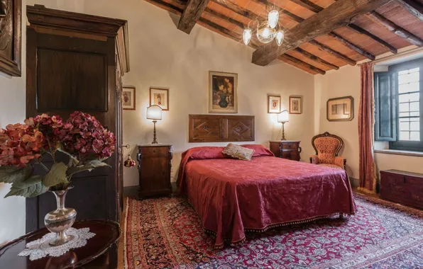 Дизайн, стиль, интерьер, Италия, спальня, Tuscany, 18th century, Villa Dell Angelo