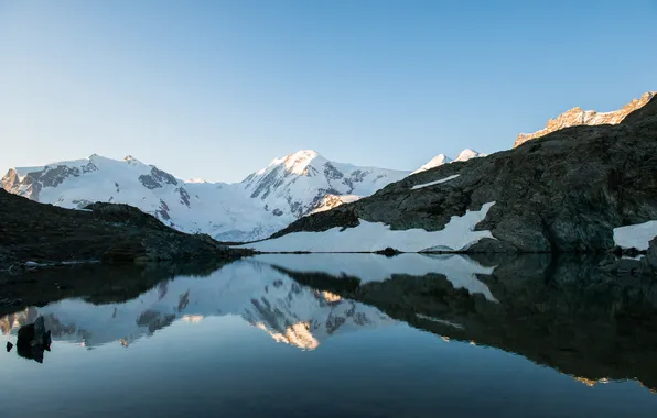 Картинка снег, горы, озеро, отражение, Швейцария