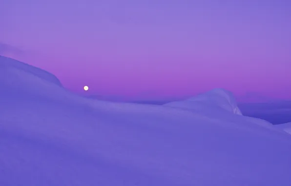 Картинка снег, луна, вечер, Сиреневый, сумерки, арктика