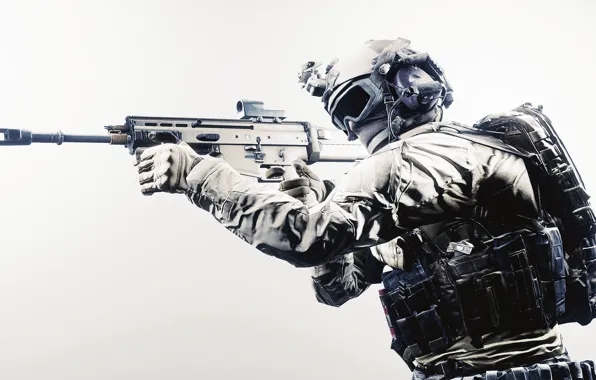 Картинка оружие, фон, солдат, экипировка, Battlefield 4