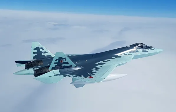 Небо, полёт, самолёт, Су-57, боевой самолёт