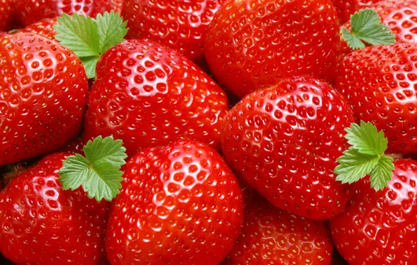 Картинка красный, ягоды, листочки, Strawberry, berries, виктория