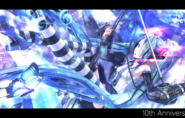 Девушка, микрофон, Hatsune Miku, Vocaloid
