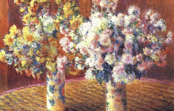 Картинка цветы, картина, натюрморт, Клод Моне, Две Вазы с Хризантемами