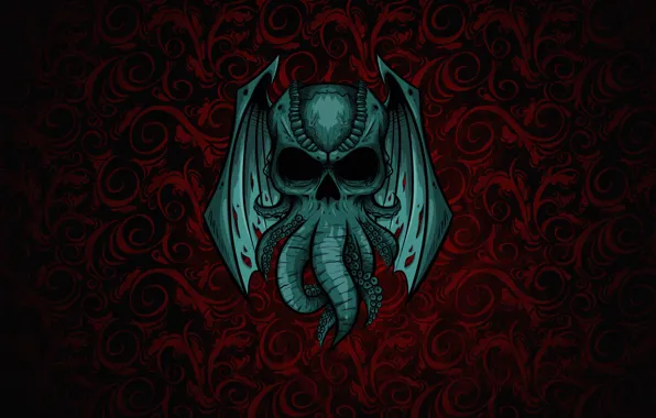 Минимализм, Череп, Фон, Ктулху, Fantasy, Арт, Cthulhu, Illustration