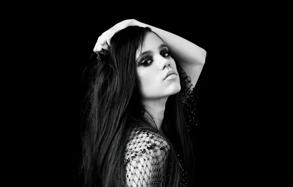 Взгляд, поза, макияж, актриса, черно-белое фото, Jenna Ortega, Дженна Ортега