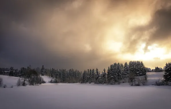 Картинка зима, небо, снег, закат, природа