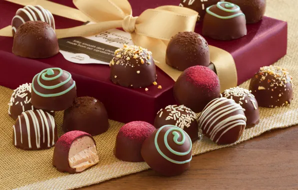 Шоколад, конфеты, box, chocolate, gift, candy, ribbon