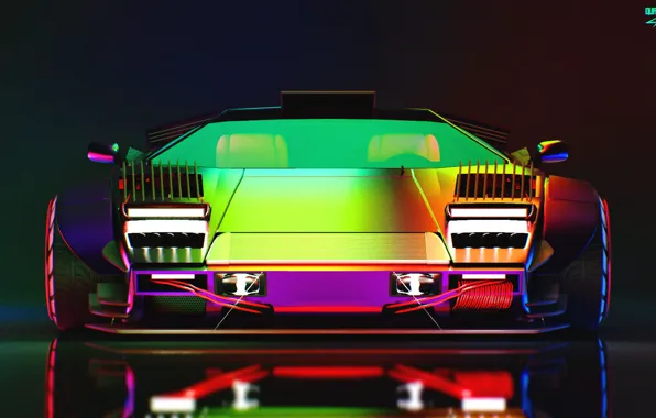 Авто, Lamborghini, Неон, Машина, Фары, Car, Art, Neon