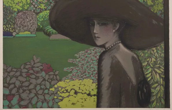 Гравюра, Современная французская живопись, неуловимое обаяние Франции, Женщина в широкополой шляпе, Жан-Пьер Кассиньоль