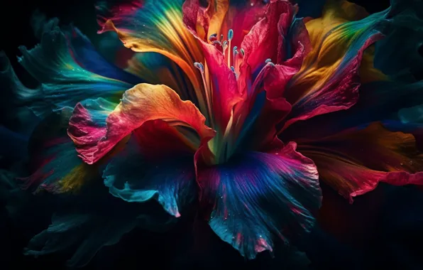 Цветок, абстракция, краски, рисунок, colors, colorful, abstract, rainbow