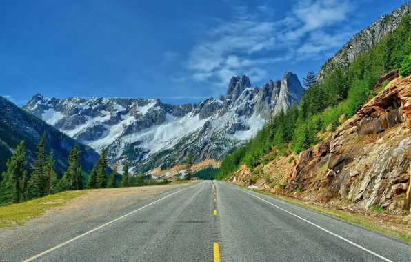 Картинка дорога, горы, Вашингтон, Washington, North Cascades National Park, национальный парк Норт-Каскейдс