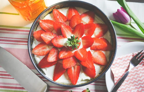 Клубника, торт, cake, крем, десерт, выпечка, sweet, strawberry