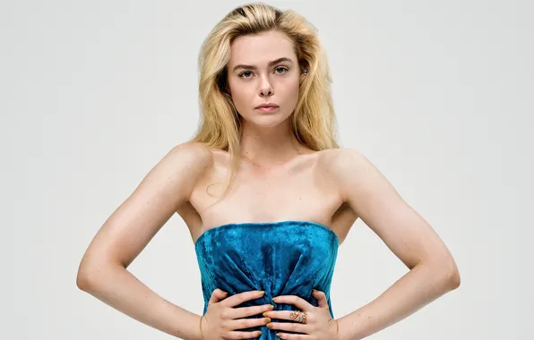 Девушка, поза, платье, блондинка, Elle Fanning