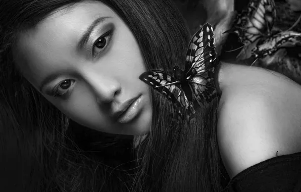 Картинка девушка, портрет, butterflies, Ƹ̵̡Ӝ̵̨̄Ʒ, Joachim Bergauer