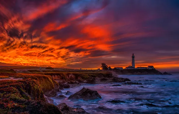 Картинка California, Santa Cruz, Big Sur, Half Moon Bay, Pacific Coast Highway, Pigeon Point Lighthouse