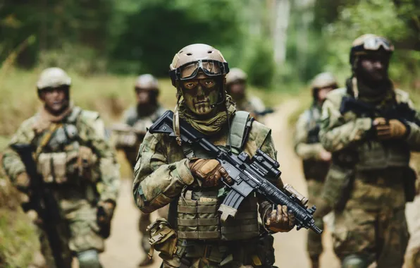Soldiers, assault rifle, infantry, painted faces