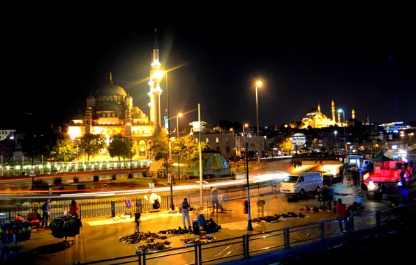 Ночь, Стамбул, Турция, night, Istanbul, Blue Mosque, голубая мечеть