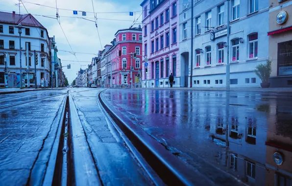 Картинка дождь, улица, дома, Германия