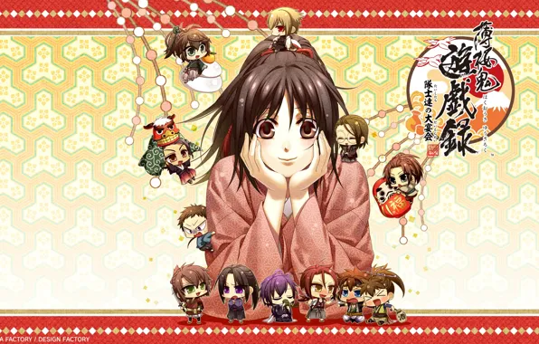 Узор, иероглифы, art, персонажи, Демоны бледной сакуры, Yukimura Chizuru, Hakuouki Shinsengumi Kitan, чибики