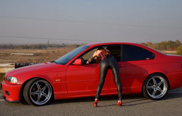 Картинка bmw, red, girl, e46