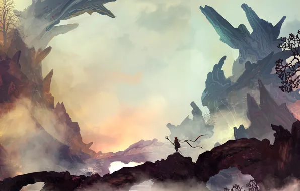 Рисунок, Скалы, Силуэт, Пейзаж, Арт, Landscapes, Digital Art, TacoSauceNinja