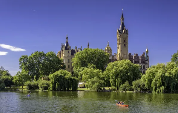 Картинка река, замок, Германия, Schwerin Castle