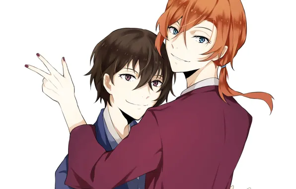 Рыжий, парни, шатен, Bungou Stray Dogs, Дазай, Бродячие Псы: Литературные Гении