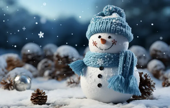 Обои зима, снег, Новый Год, Рождество, снеговик, happy, Christmas, night