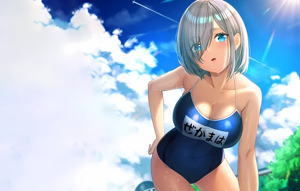 Girl, sexy, wet, cleavage, sky, boobs, anime, beautiful