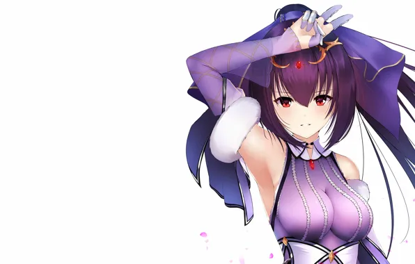 Girl, sexy, long hair, dress, boobs, anime, beautiful, red eyes