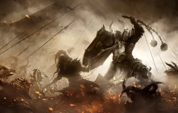 Картинка Art, Diablo 3, Blizzard Entertainment, Fan Art, Battle, Video Game, Reaper of Souls, Diablo III: …
