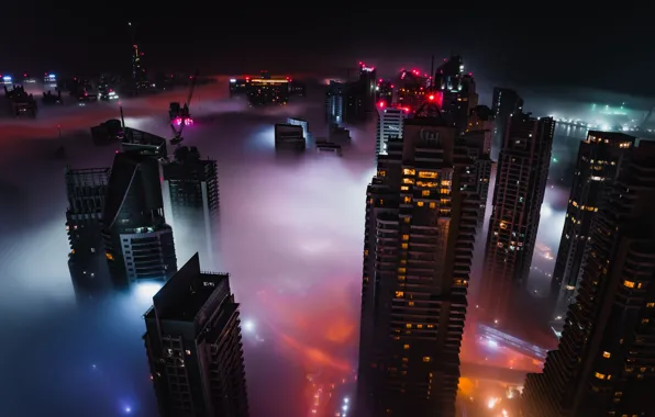 Картинка city, lights, Dubai, night, buildings, skyscrapers, cityscape, UAE