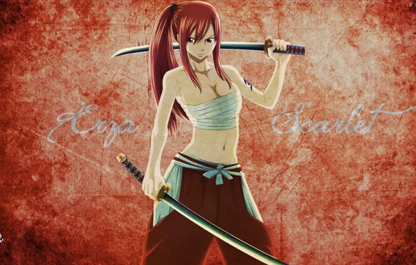 Взгляд, девушка, мечи, персонаж, fairy tail, эльза алая, сказка о хвосте феи, эрза скарлет